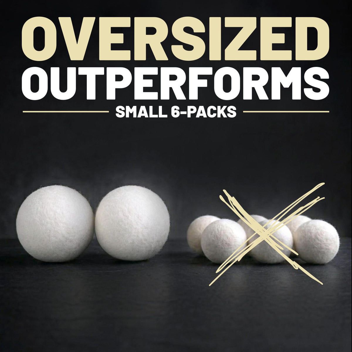 Two oversized wool balls outperform small six-packs